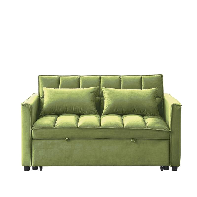 53.94" Velvet 2-Seater Sleeper Sofa with 3-Position Adjustable Backrest and Two Side Pockets
