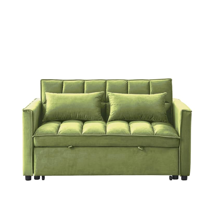 53.94Inch Convertible Sleeper Sofa with Two Side Pockets and 2 Pillows - Green