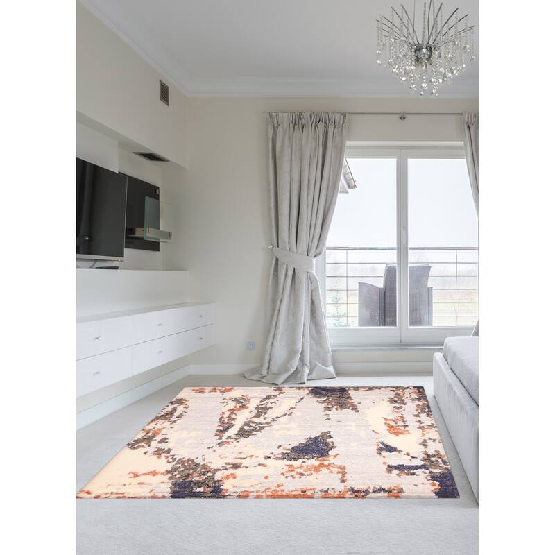 ECARPETGALLERY Hand-knotted Tangier Light Grey Silk, Wool Rug - 8'2 x 9'8