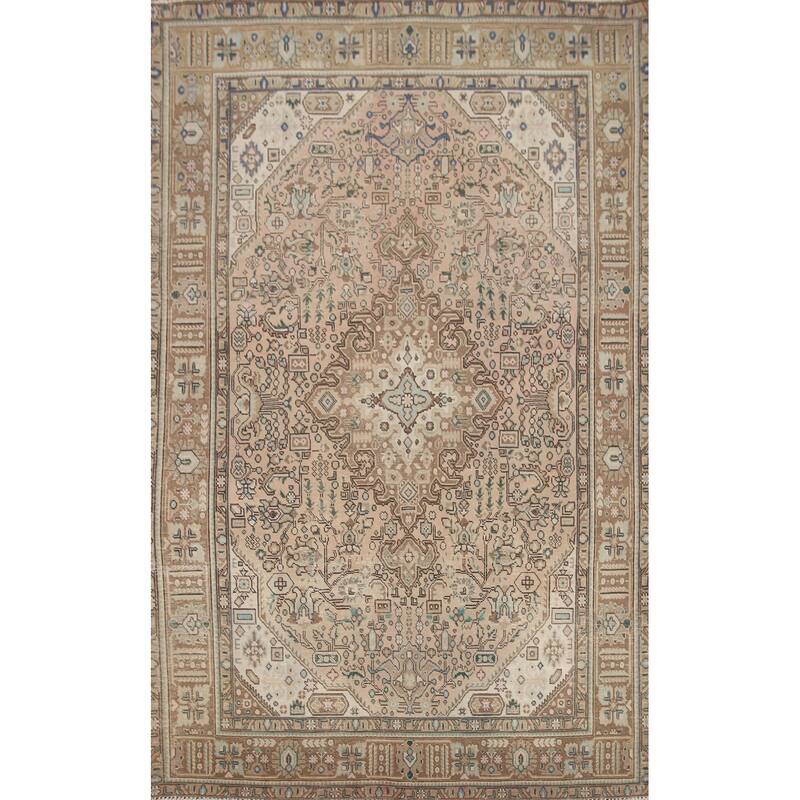 Hand Knotted Oriental 100% Wool Carpet Traditional Medallion Pink Tabriz Area Rug - 9' 4'' X 6' 4''