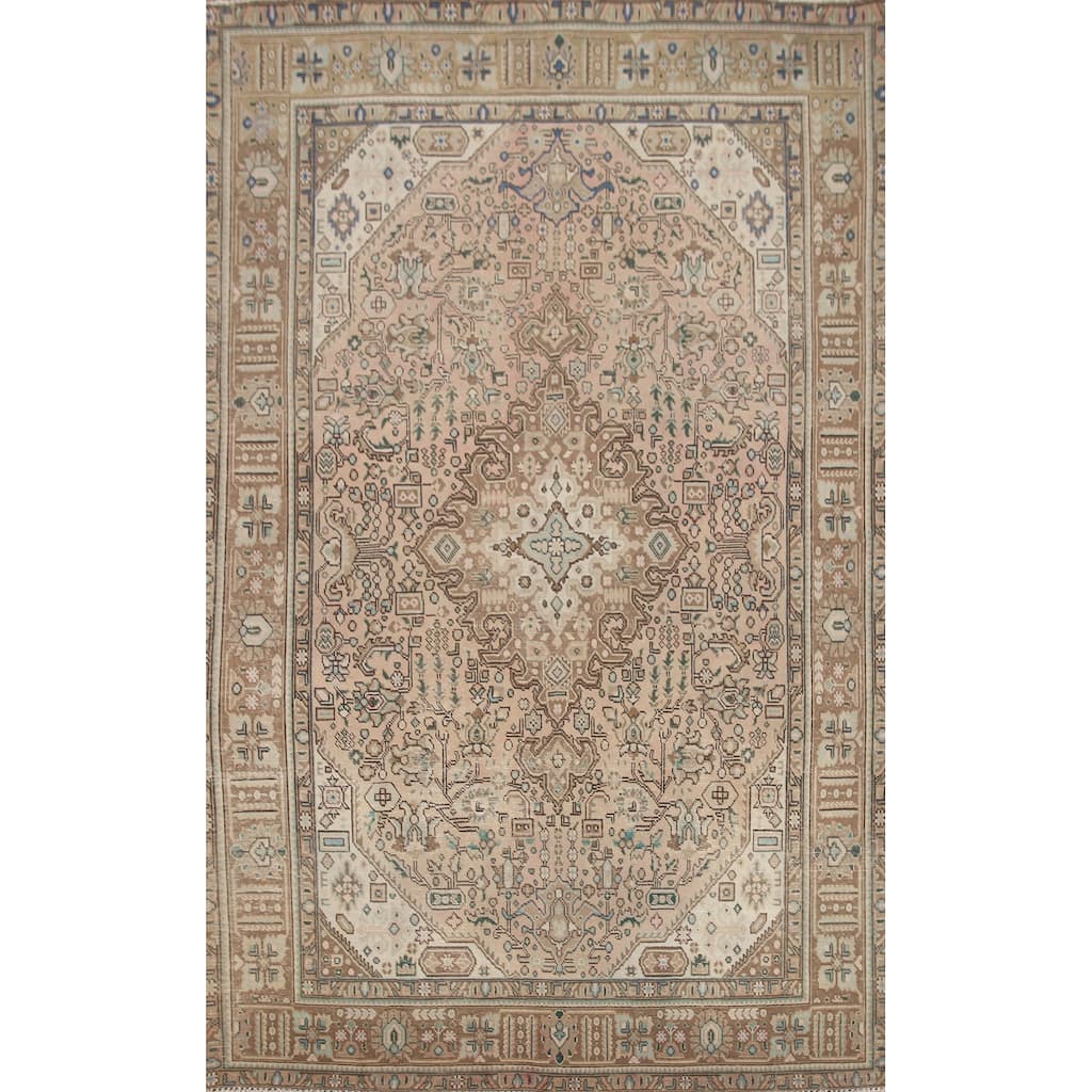 Hand Knotted Oriental 100% Wool Carpet Traditional Medallion Pink Tabriz Area Rug - 9' 4'' X 6' 4''