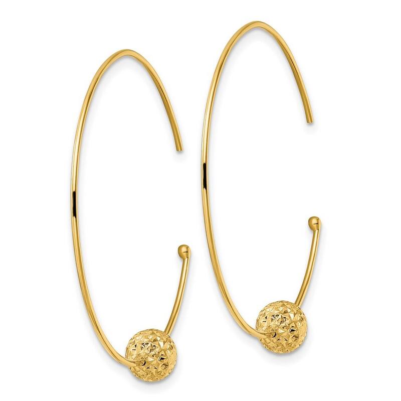 Curata 14k Yellow Gold Wire Hoops Sparkle Cut Bead Earrings 34.9x36.27mm