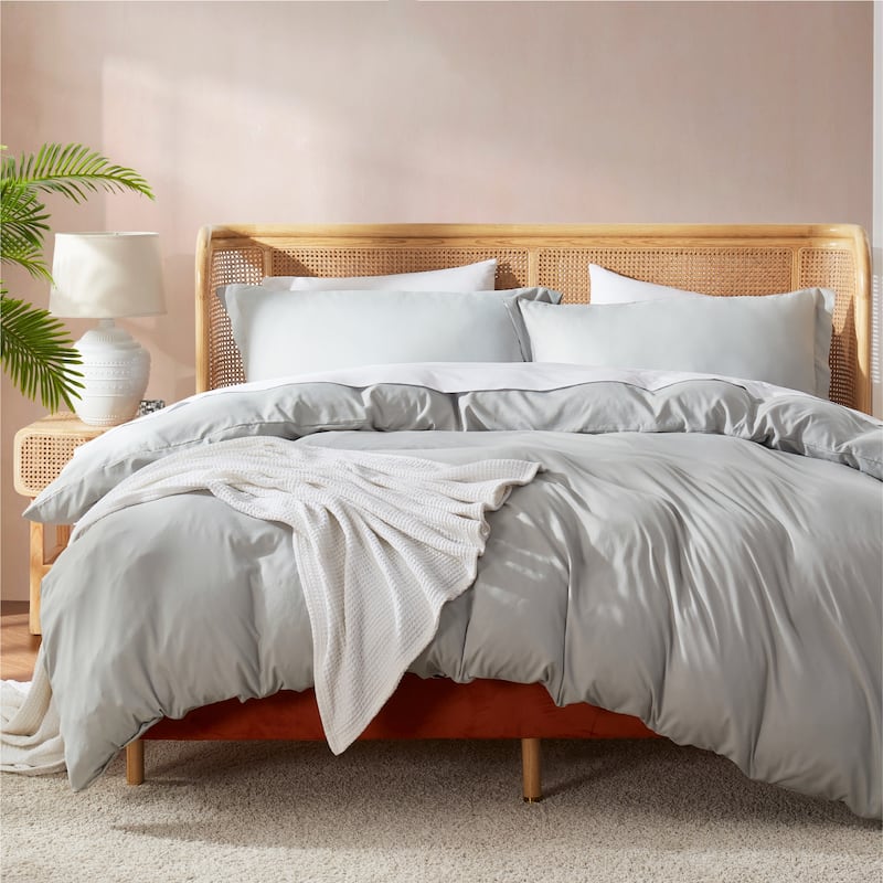 Nestl Ultra Soft Double Brushed Microfiber Duvet Cover Set with Button Closure - Silver Gray - California King