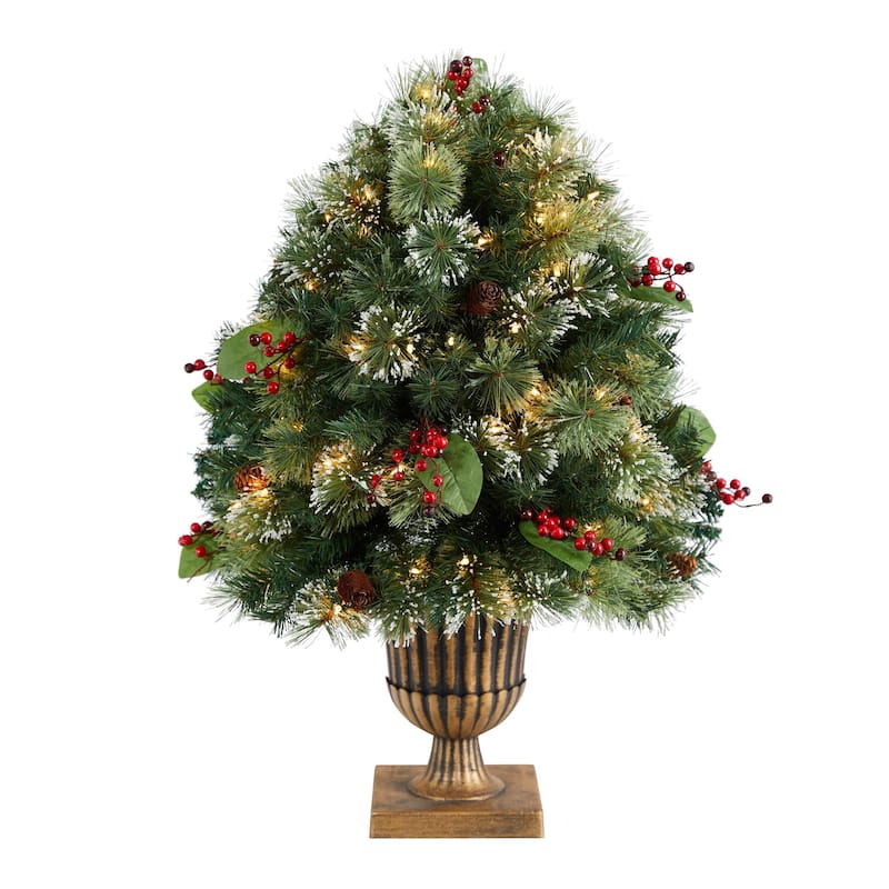 3' Pre-Lit Frosted Pine Artificial Christmas Tree, Warm Clear LED Lights - 3 Foot