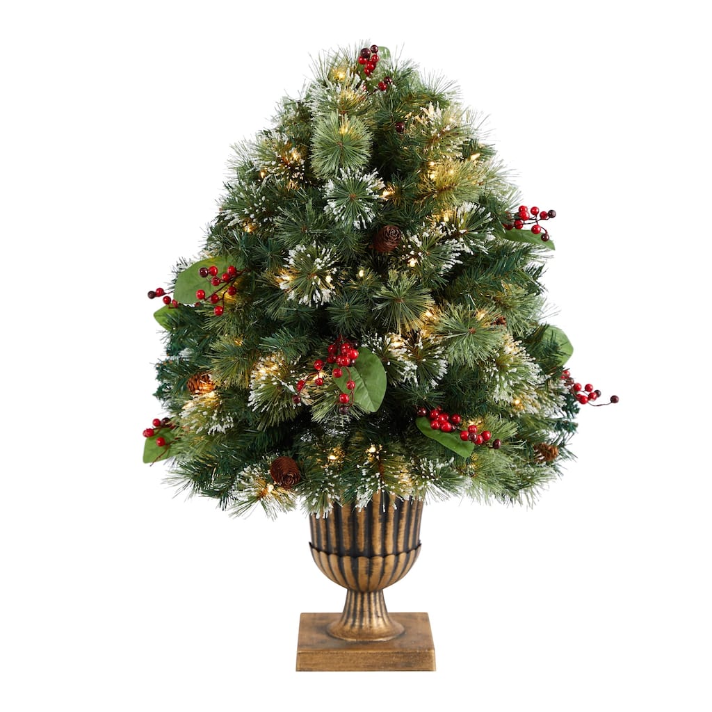 3' Pre-Lit Frosted Pine Artificial Christmas Tree, Warm Clear LED Lights - 3 Foot