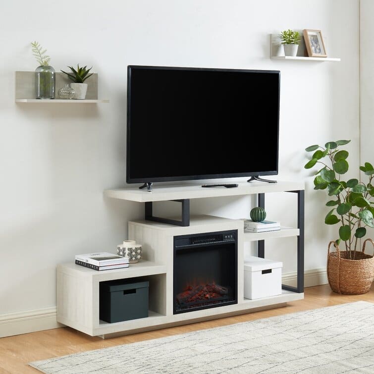 Wood TV Stand Classic Entertainment Center Media Console up to 55" with Electric Fireplace