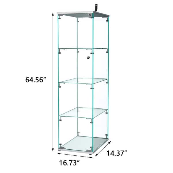 dimension image slide 16 of 24, Glass Display Cabinet with Doors & Locks, Acrylic Shelves, Floor Standing Storage Showcase for Home or Office
