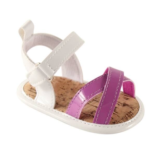 slide 1 of 1, Luvable Friends Baby Girl Crib Shoes, White And Purple 0-6 Months - White And Purple