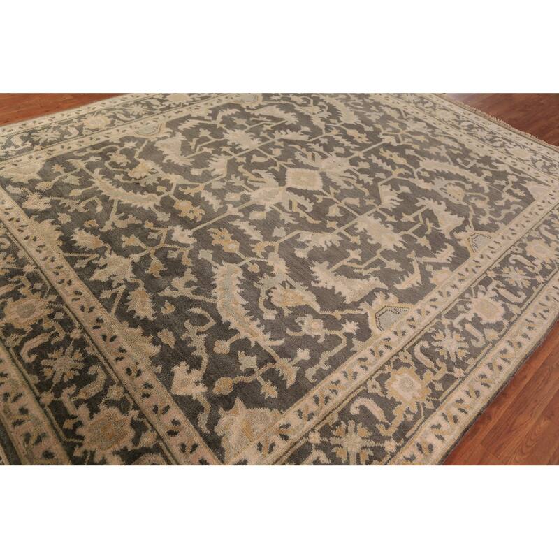 Grey Floral Oushak Indian Area Rug Handmade Wool Carpet - 8'1"x 10'0"