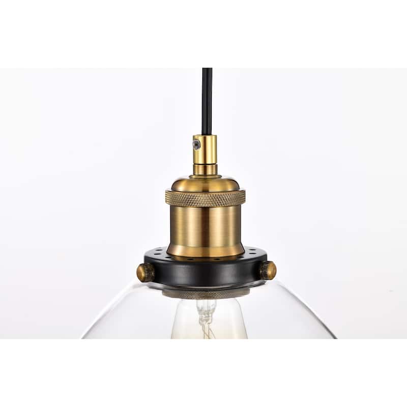 Black and Antique Brass 1-Light 8 Inch Pendant with Clear Glass Shade