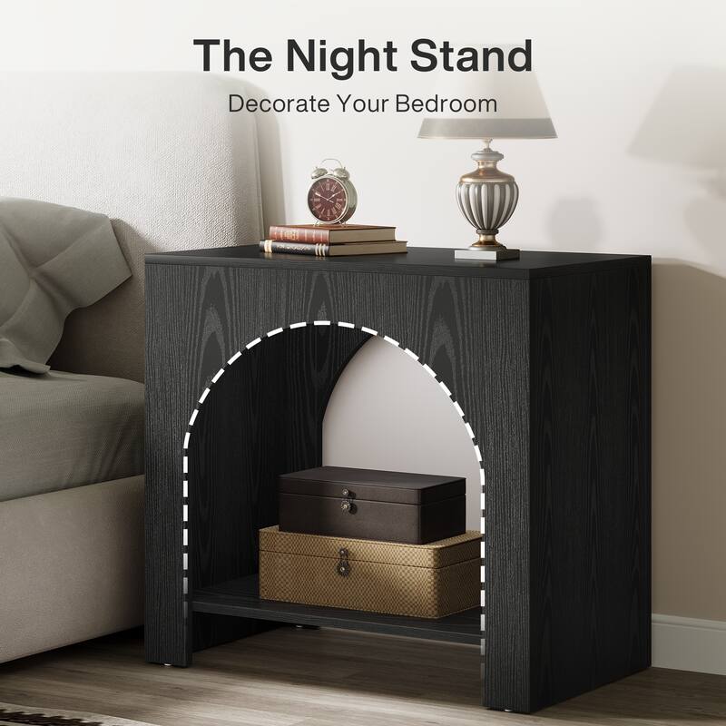 Nightstand, 2 Tiers Side Table with Storage Shelf, Farmhouse Bedside Table End Table for Bedroom