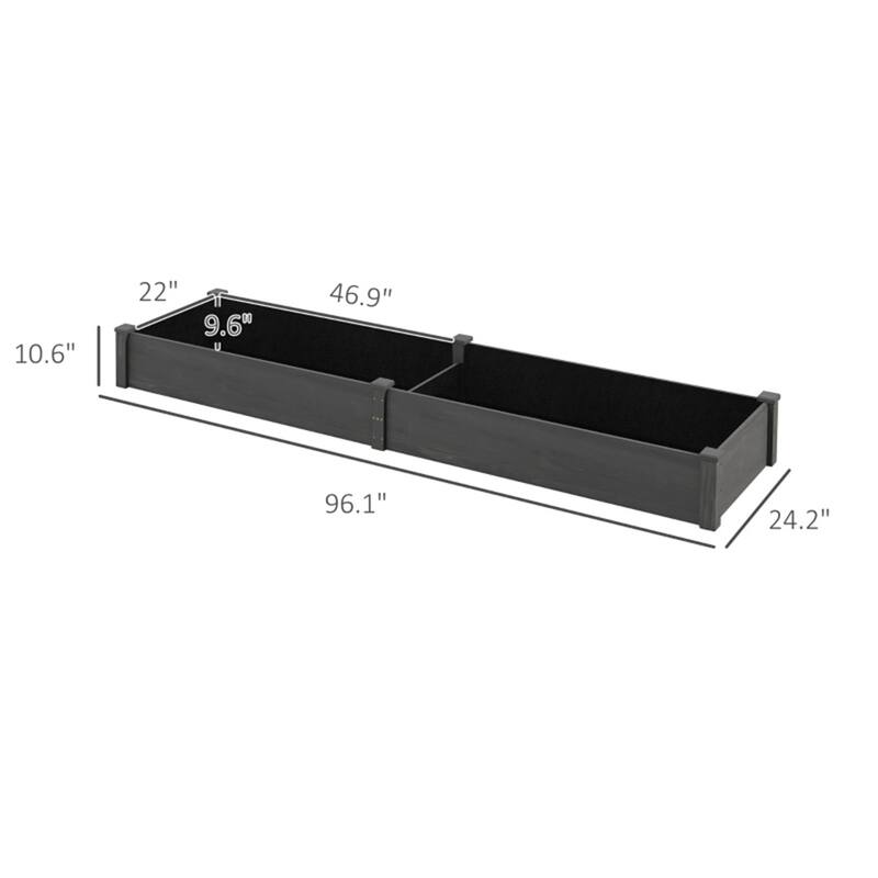 Black Wooden Garden Planter Box with Dual Growing Areas Ideal for Herbs Vegetables Flower Planting - 96" L x 24.25" W x 10.75" H