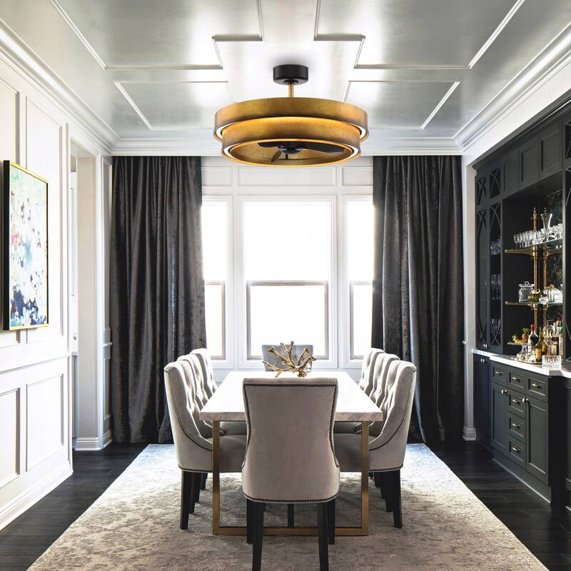 Ceiling Fan 32" Perimost 3-Blade Modern Gold Caged LED