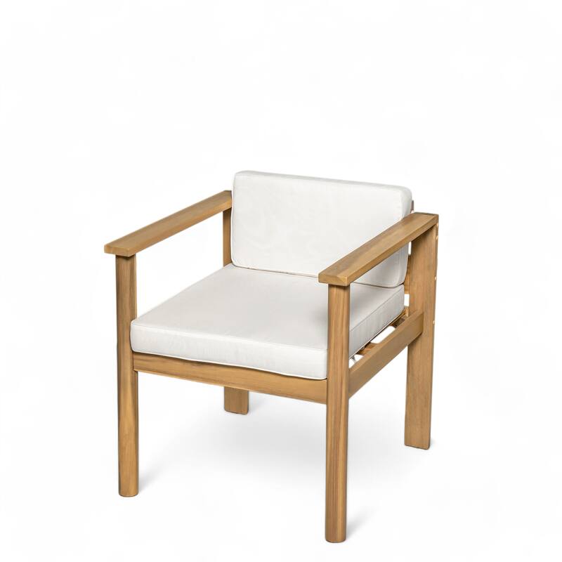 7-Piece Outdoor Patio Dining Set Wood Rectangular Dining Table and 6 Arm Chairs with Parasol Hole and Removable Cushions
