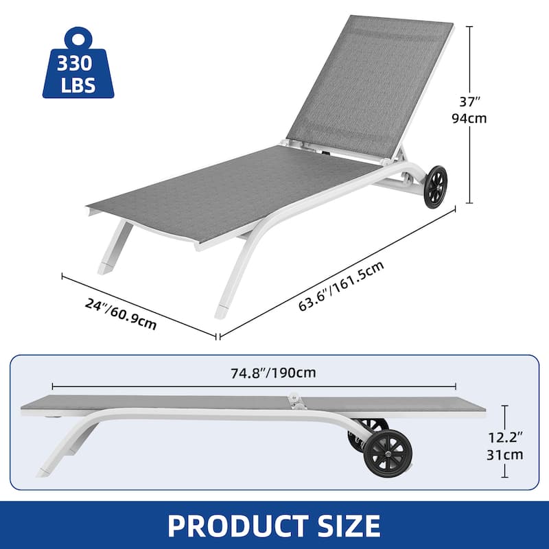 63.6" Long Reclining Chaise Lounge with Wheels