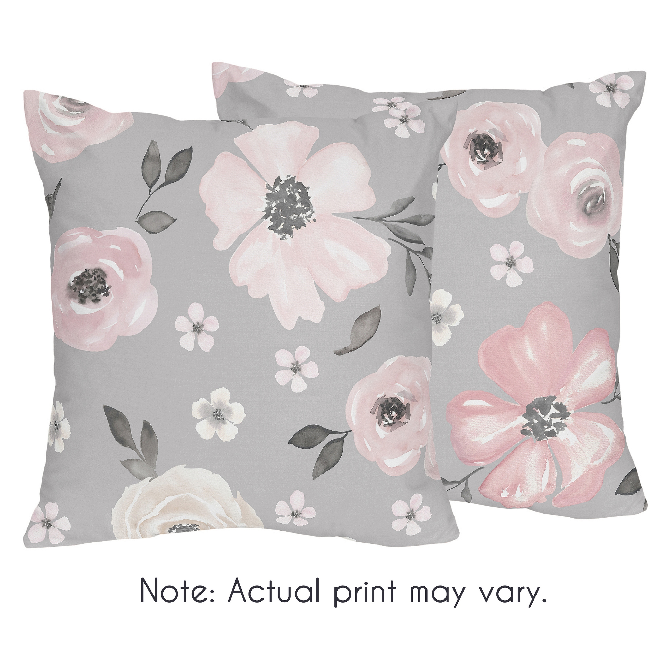 Sweet Jojo Designs Watercolor Floral Grey Collection Set Of 2 Decorative Accent Throw Pillows For The Watercolor Floral Grey Collection By Sweet Jojo