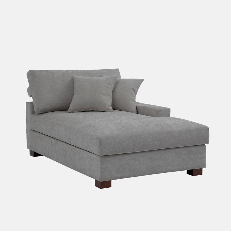 Plush Chenille Single Modular Sectional Sofa Chaise with Pillows