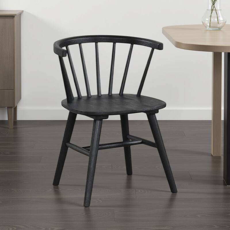 Yely Side Dining Chair Set of 2, Spindle Back, Shaker Legs, Black Rubberwood