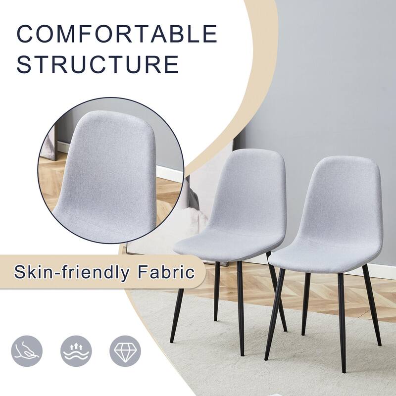 Roomfitters 5/7pcs Retro Dining Table Set with Textured Top and Linen Fabric Chairs, Black Metal Legs, Light Gray