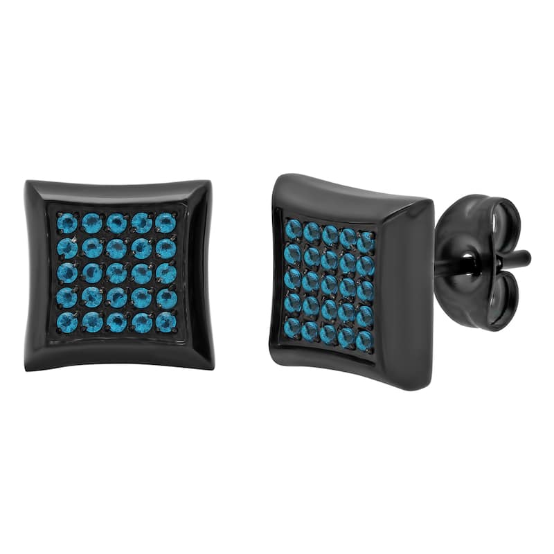 Steel Nation Stainless Steel Cubic Zirconia Earrings - Black - Blue - C