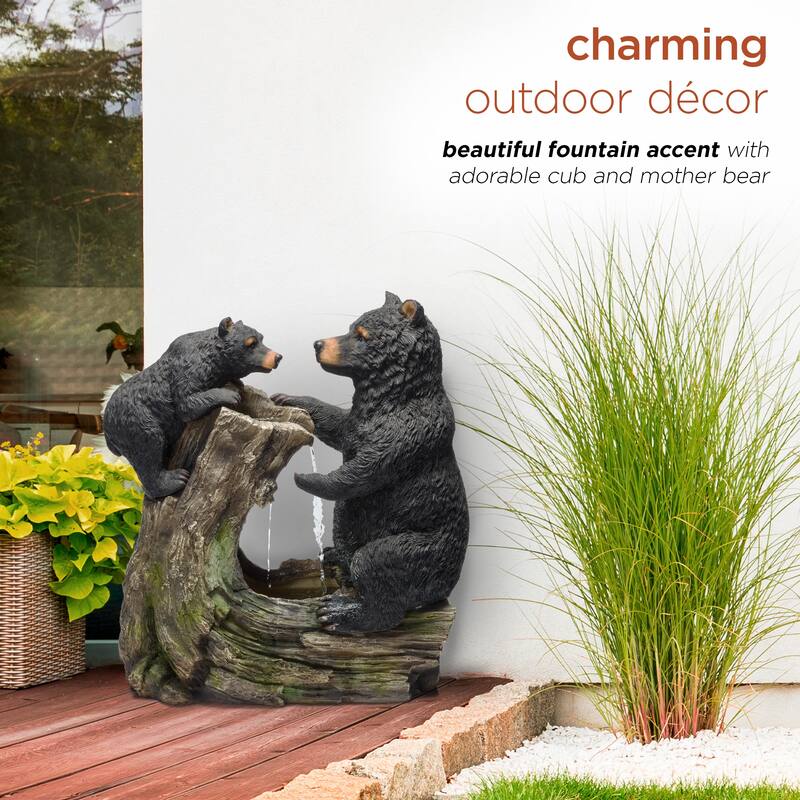 Alpine Corporation USA1132 26" Black Rustic Playful Bear and Cub Log Indoor Outdoor Water Fountain