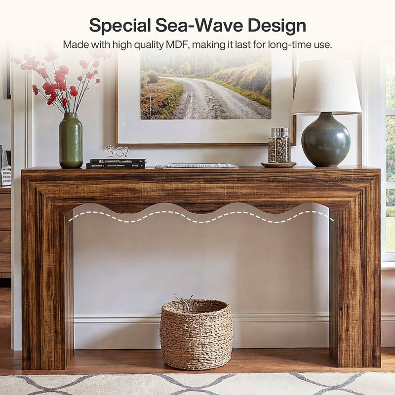 63” Farmhouse Console Table, Brown Entryway Table with Storage - 63" x 11.81"