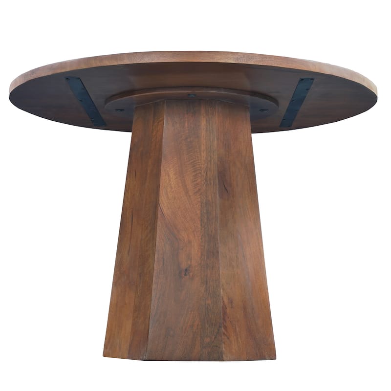 Koi Dining Table 42" Round Top Handmade Ambre Brown Mango Wood Octagonal Pedestal Base