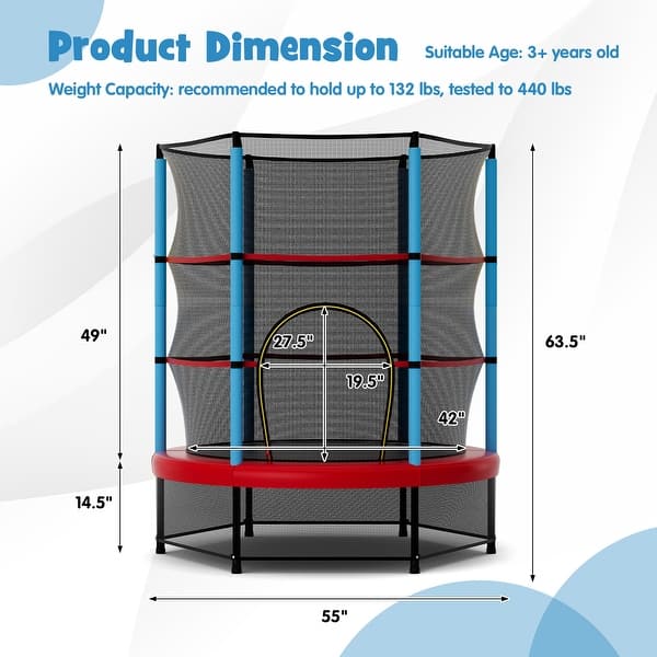 Gymax 55'' Mini Trampoline for Kids w/ Safety Enclosure Net & Seamless