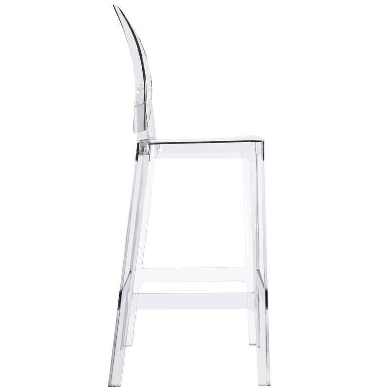 Smoke 25" Counter Height Bar Stools with Back – Stackable Transparent Plastic Chairs for Kitchen, Bar, or Outdoor – Set of 2