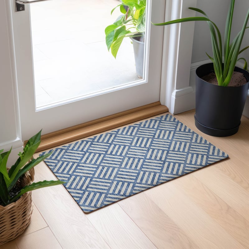 Machine Washable Indoor/ Outdoor Chantille Modern Geo Rug - Blue - 1'8" x 2'6"