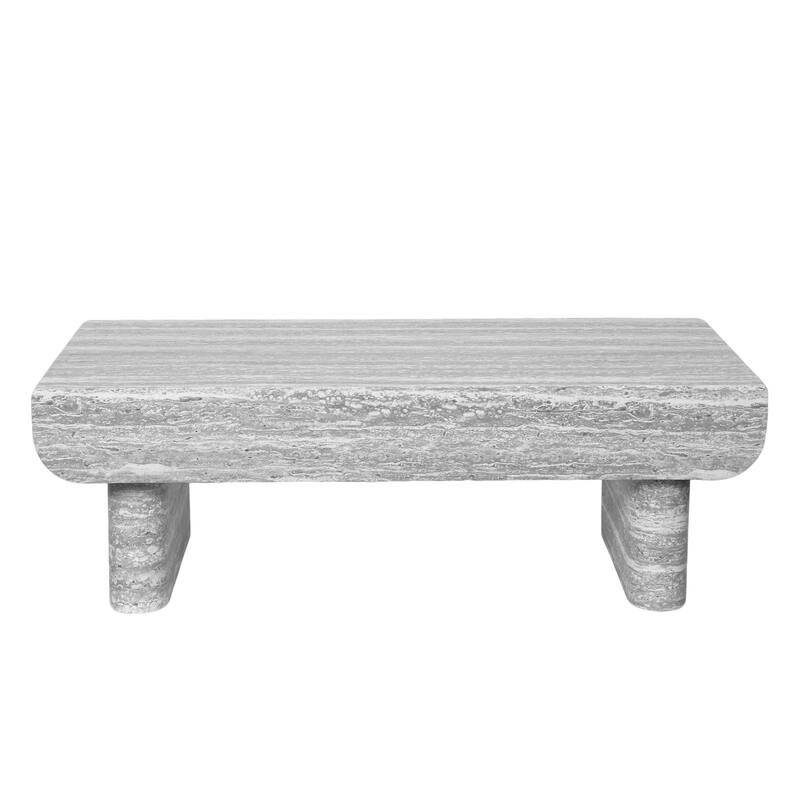 Coffee Table with Grey Wood Texture Tabletop, Mid Century Modern Coffee Table with Fluted Drawer, for Living Room, Office