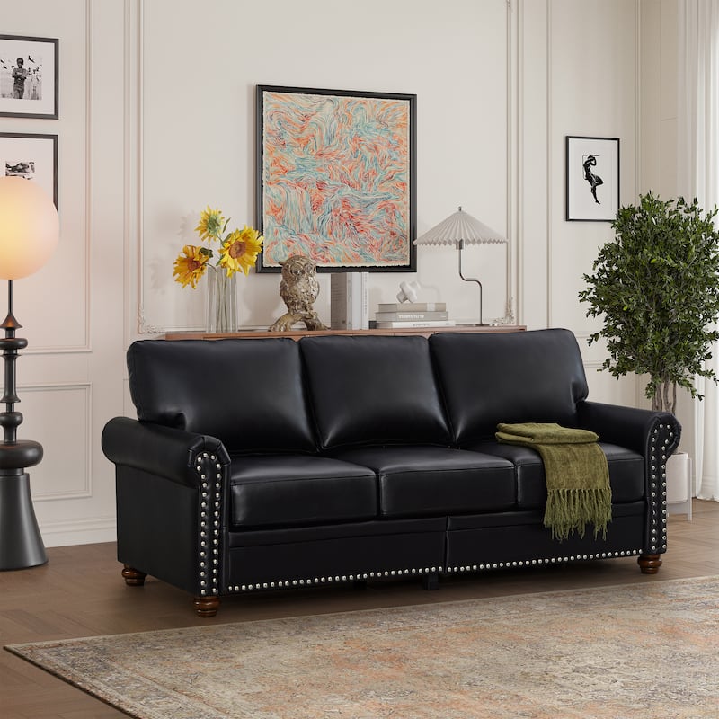 2+3 Seat Faux Leather Sofa with Storage - Durable Build, Stylish Nailhead Trim
