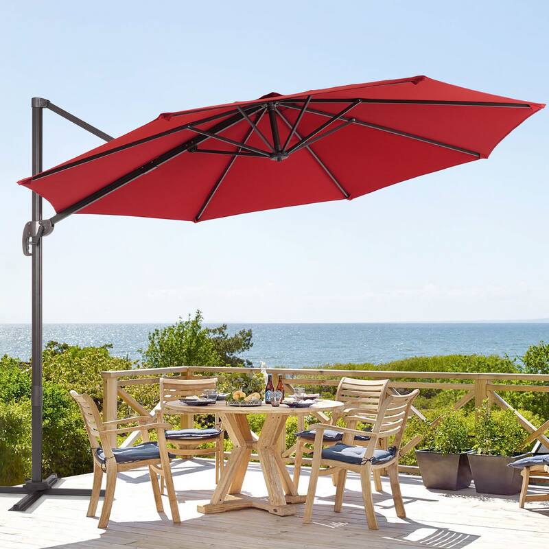 BONOSUKI 11FT Cantilever Patio Umbrella 360 Rotation Angle Adjustment - KellyRed