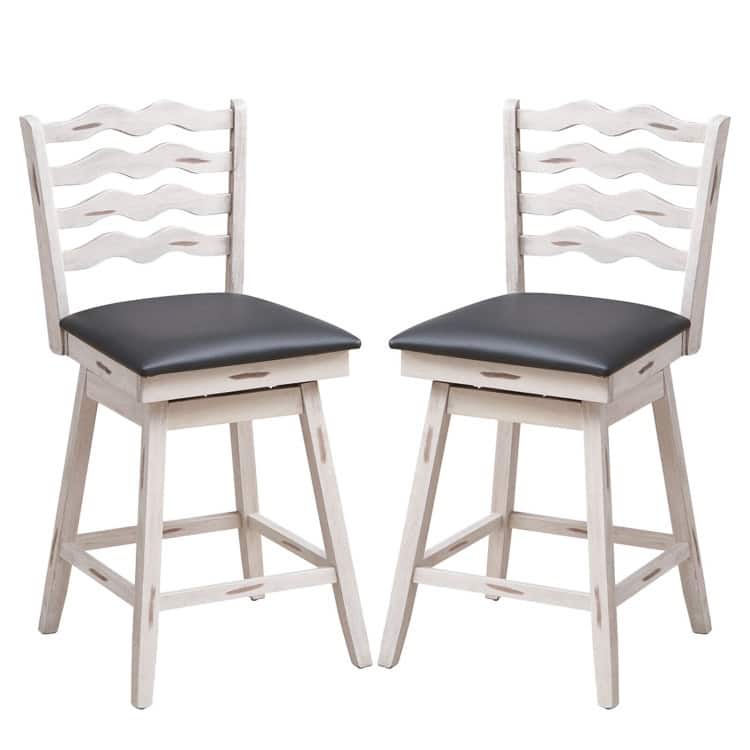 360° Swivel Bar Stools with Rubber Wood Frame and Ergonomic Backrest and Footrest