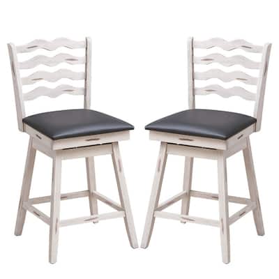 360° Swivel Bar Stools with Rubber Wood Frame and Ergonomic Backrest and Footrest