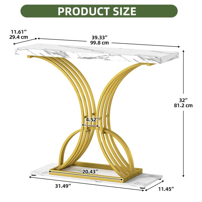 Modern Gold Console Sofa Table with Marbling Top for Entryway Hallway