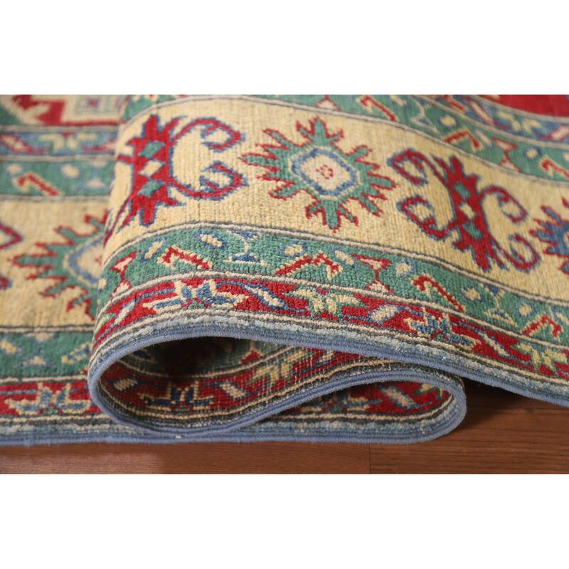 Hand Knotted Oriental 100% Wool Carpet Traditional Geometric Navy Blue & Blues Kazak Area Rug - 9' 9'' X 6' 6''