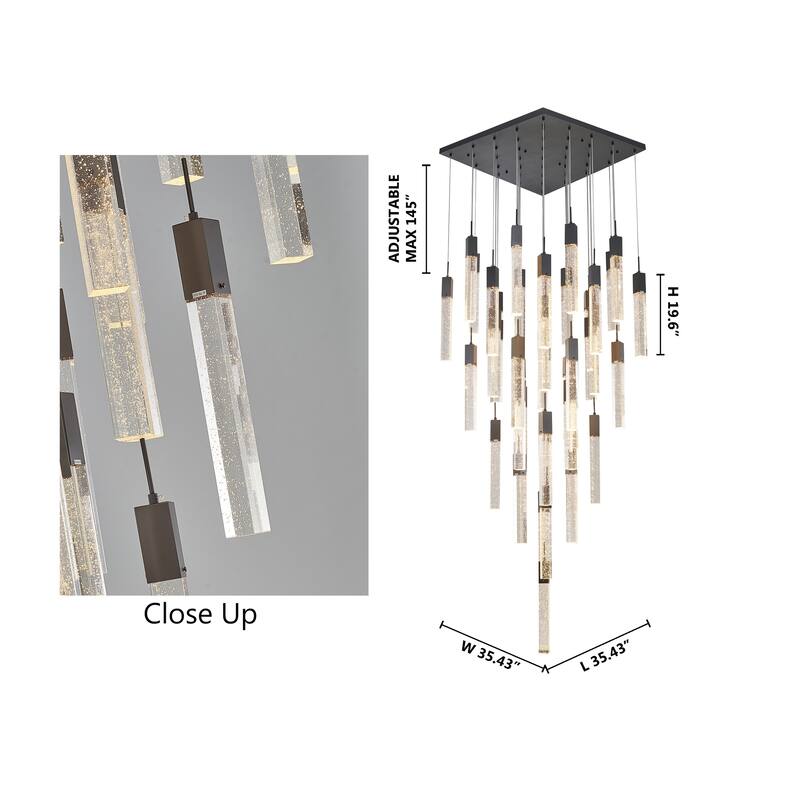 41-Light Matte Black Chandelier With A Clear Bubble Crystal