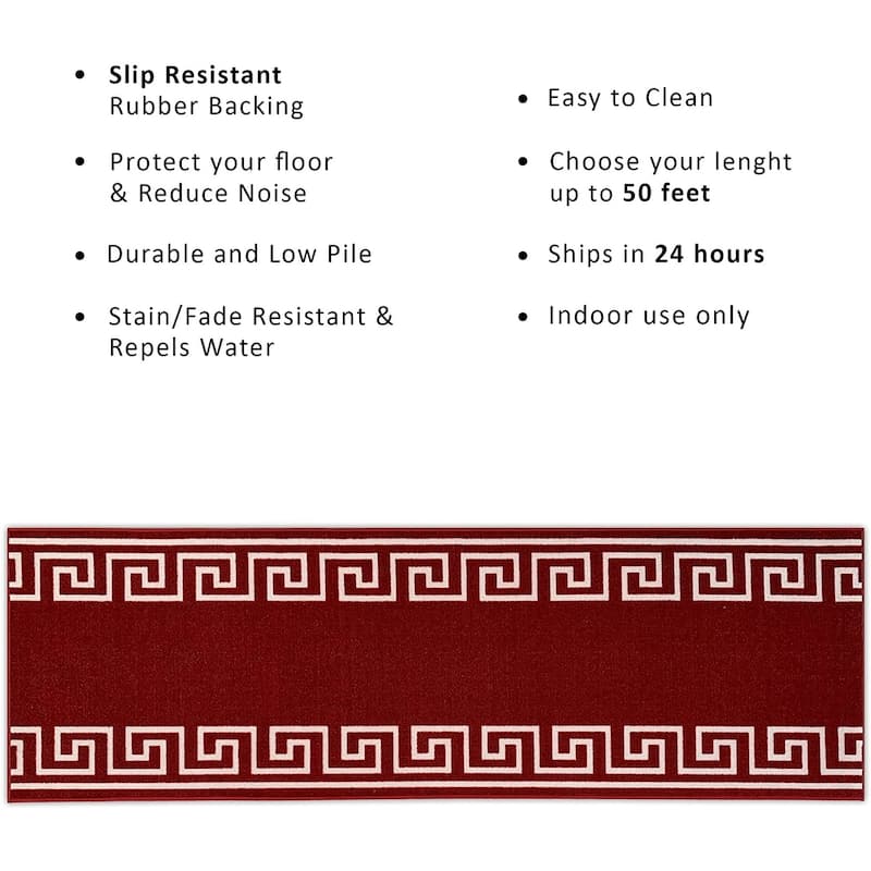 Custom Size Greek Key Black 26 Inch Wide Non-Slip Stair Runner Rug