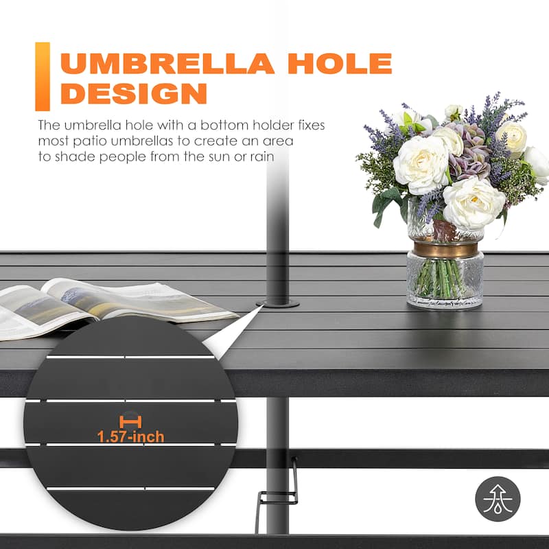 Outdoor Dining Set, Iron Finish, Black with Gold Speckles