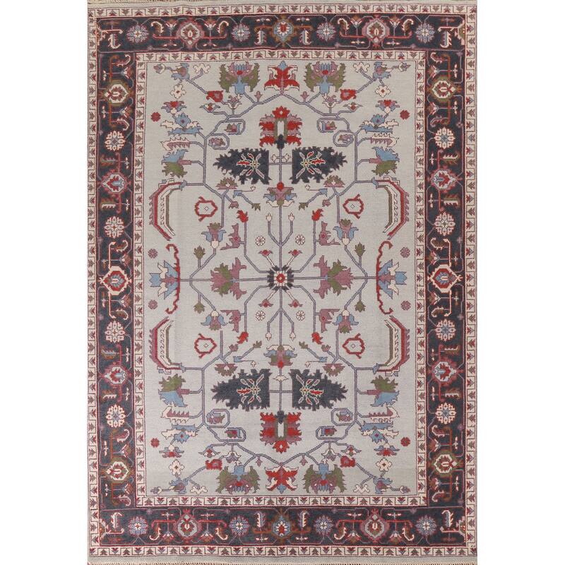 All-Over Ivory Oushak Oriental Area Rug Handmade Wool Carpet - 9'0"x 11'11"
