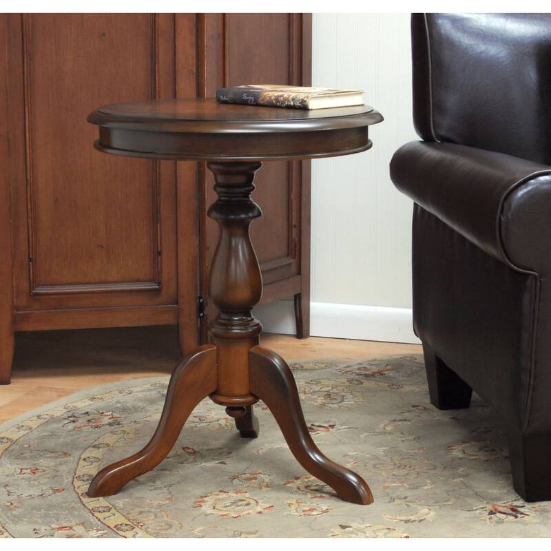 25.25" Chestnut Brown Round Side Table with Pedestal Base Curving Feet