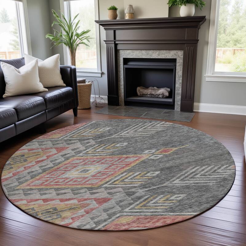 Premium Washable Super Soft Boho Tribal Mayfield Rug - Gray - 8' x 8'