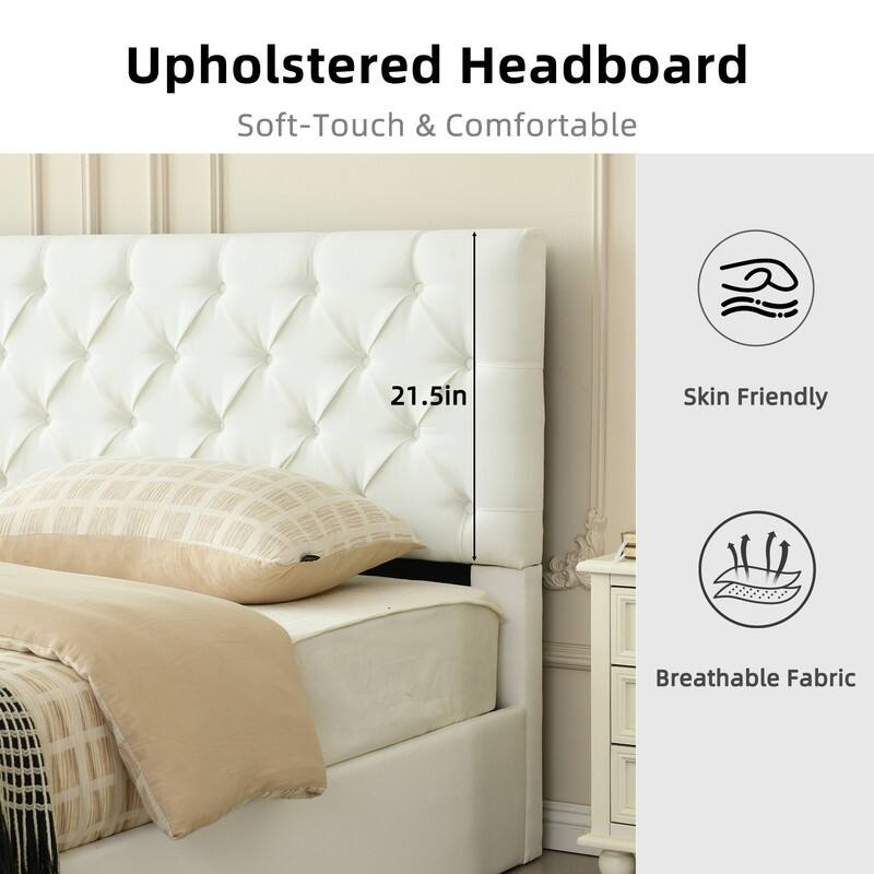 Plywood Frame Upholstered Platform Bed with Lift-up Storage Supported by Metal and Wooden Slats