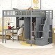 preview thumbnail 47 of 52, Loft Bed with Bookshelf,Drawers,Desk,and Wardrobe Grey - Full