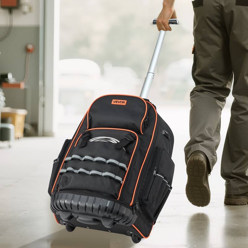 Heavy Duty Rolling Tool Bag with 72 Pockets for Easy Organization - 17.7 x 10.82 x 22 in