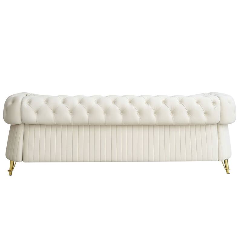 Oversized Chesterfield Tufted Sofa, Velvet Upholstered 3 Seater Sofa, Deep Seat Sofa with 2 Toss Pillows for Living Room