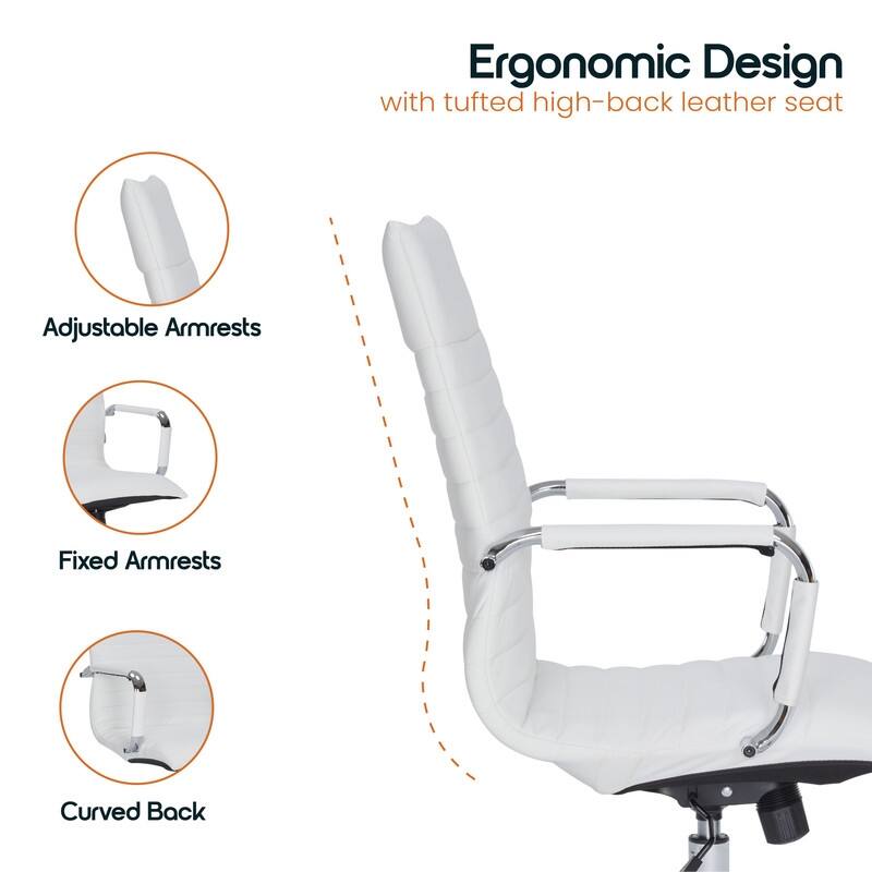 Harris Modern High-Back Leather Executive Office Chair with Steel Frame, Adjustable Height, Tilt Lock, & Swivel for Home/Office