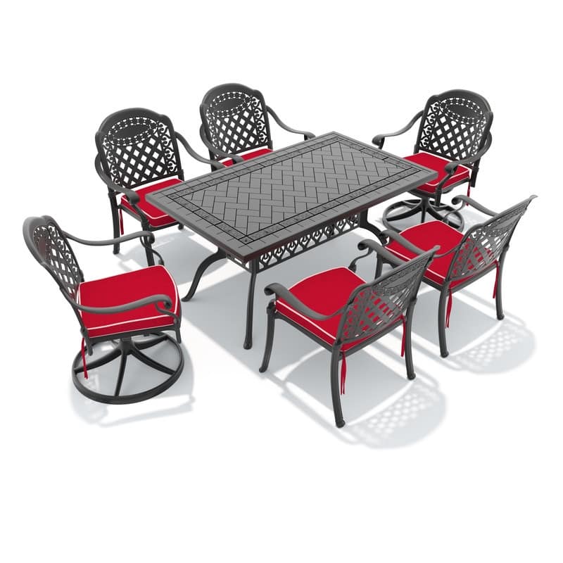 7-Piece Outdoor Dining Set with 1 Table and 6 Chairs, All-Weather Aluminum Outdoor Patio Sets