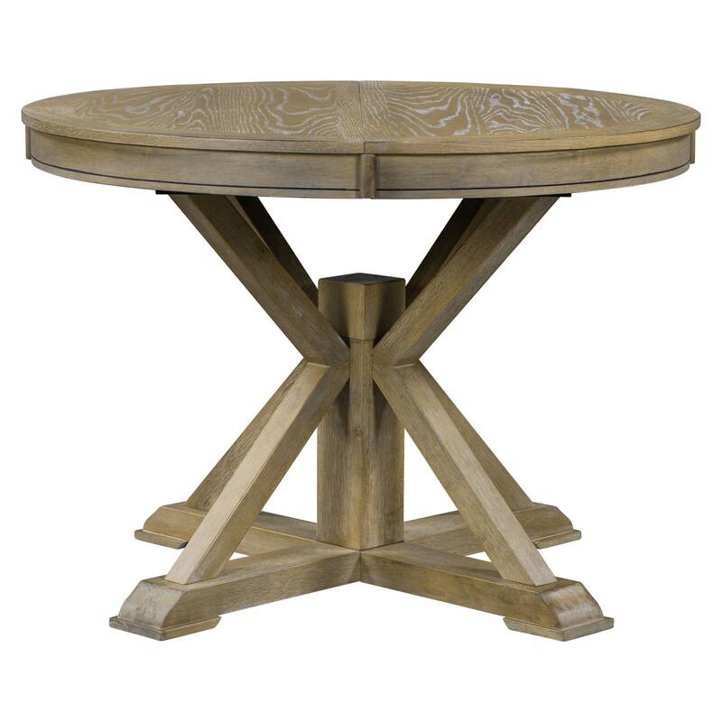 Functional Retro Extendable Solid Wood Dining Table with a 12" Leaf
